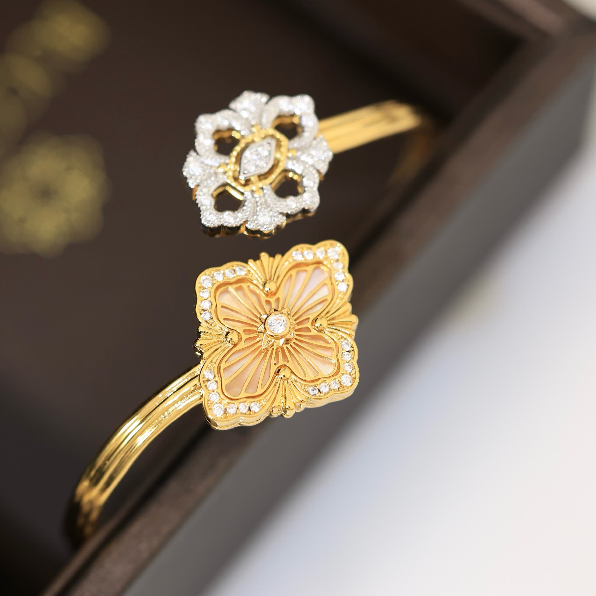 Van Cleef & Arpels Elegant Gold Plated Bracelets with Enamel and Diamond Accents